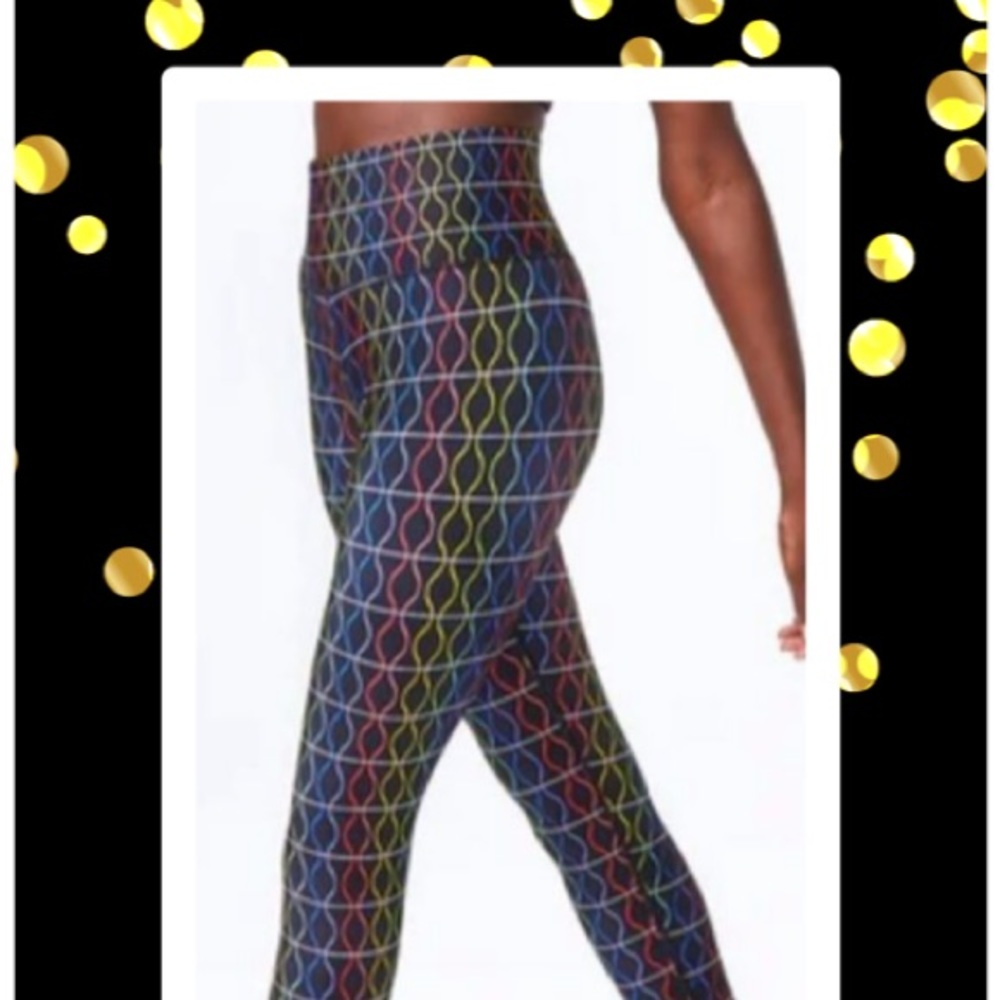 TEREZ ACTIVE WEAR 3” TALL BAND BLACK AND RAINBOW SOUND WAVES CAPRI LEGGINGS - Picture 12 of 13